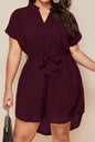 Plus Size Notched Tie Waist Mini Dress - KevRow5760