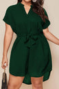 Plus Size Notched Tie Waist Mini Dress - KevRow5760