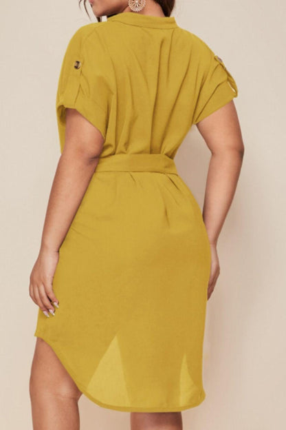 Plus Size Notched Tie Waist Mini Dress - KevRow5760