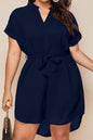 Plus Size Notched Tie Waist Mini Dress - KevRow5760