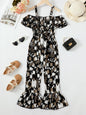 Printed Cold-Shoulder Flare Leg Jumpsuit - KevRow5760