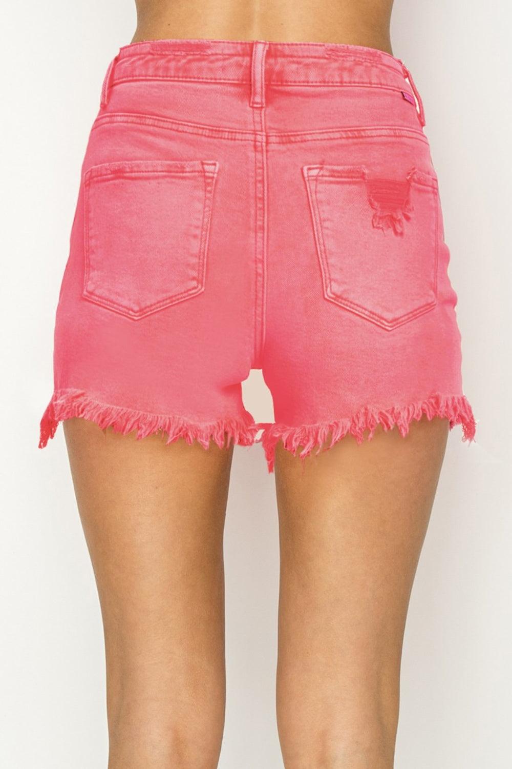 RISEN High Waist Frayed Hem Denim Shorts - KevRow5760