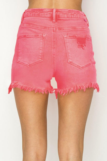 RISEN High Waist Frayed Hem Denim Shorts - KevRow5760