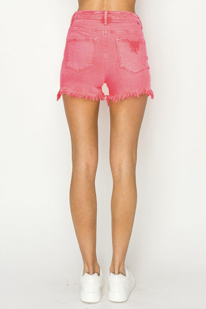 RISEN High Waist Frayed Hem Denim Shorts - KevRow5760