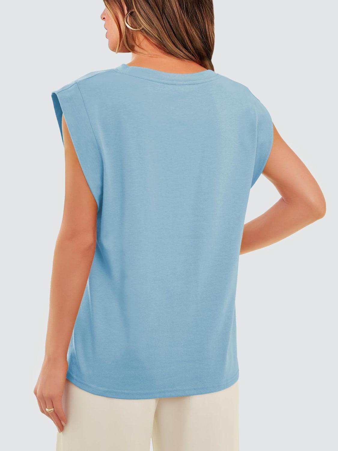 Round Neck Cap Sleeve Tank - KevRow5760