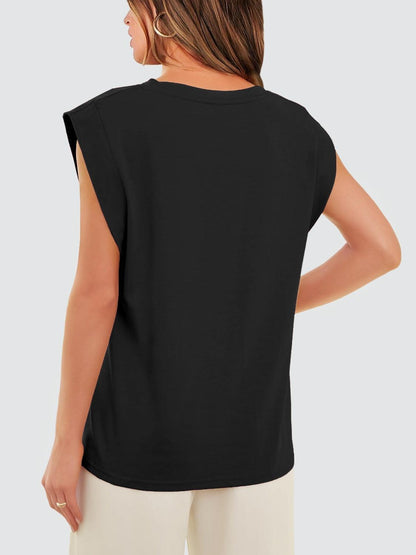 Round Neck Cap Sleeve Tank - KevRow5760