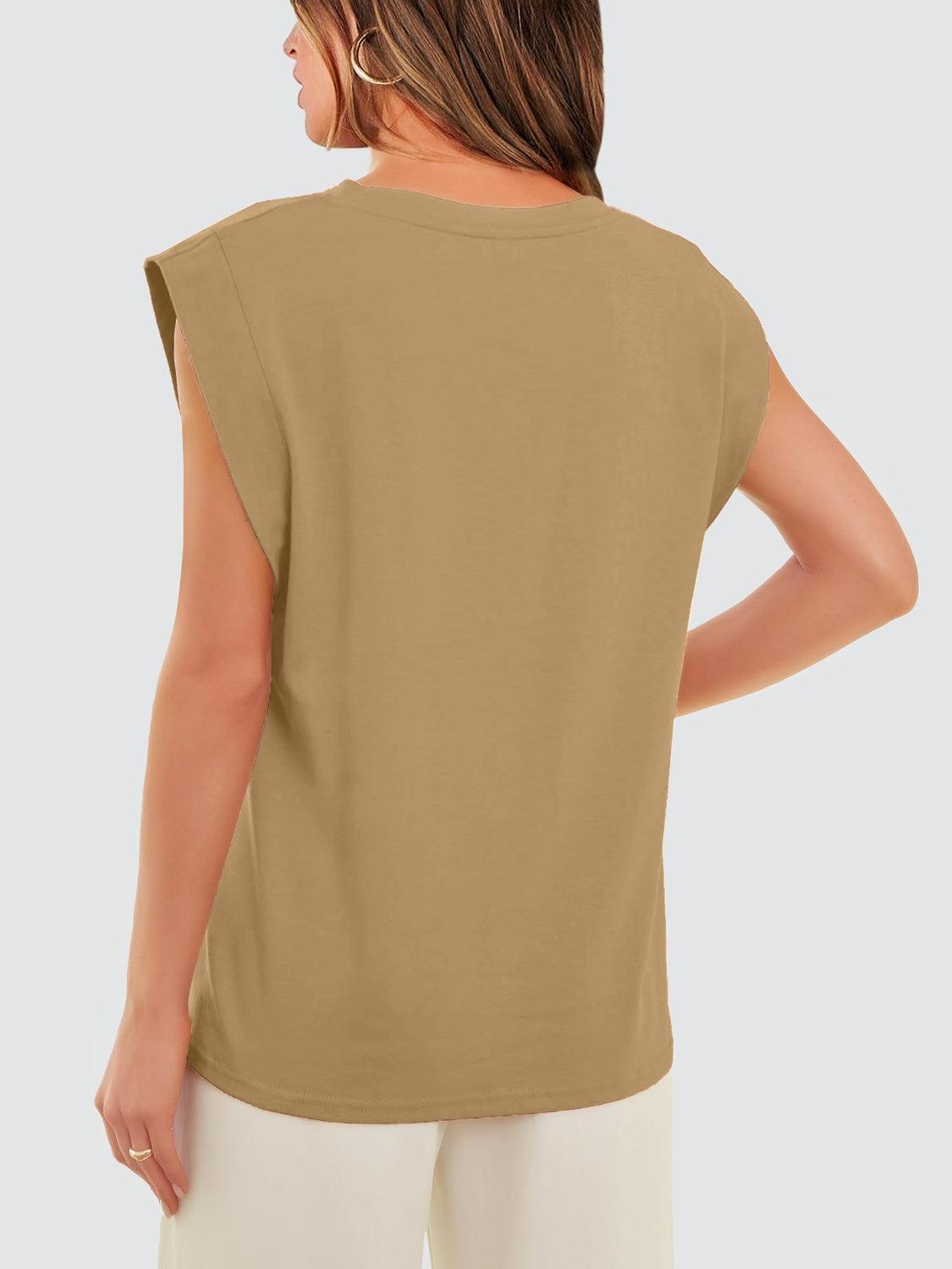 Round Neck Cap Sleeve Tank - KevRow5760