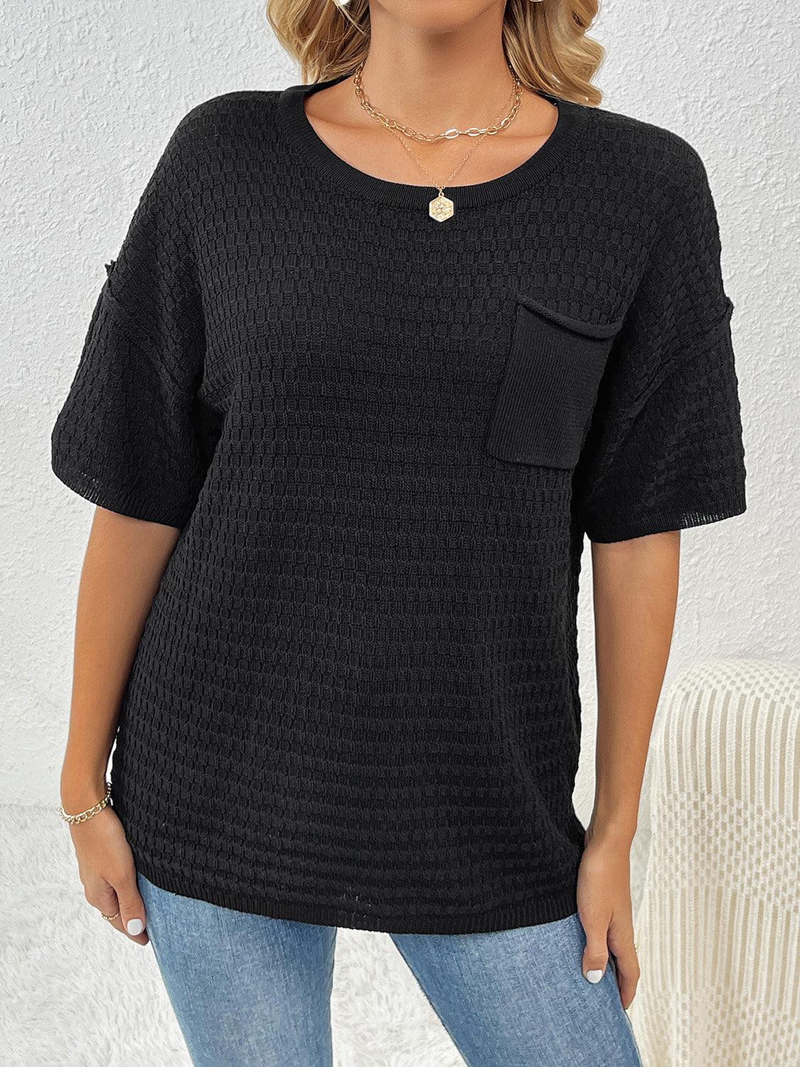 Round Neck Half Sleeve Knit Top - KevRow5760