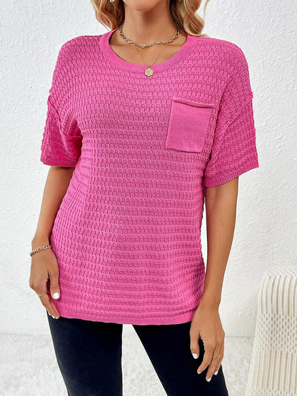 Round Neck Half Sleeve Knit Top - KevRow5760