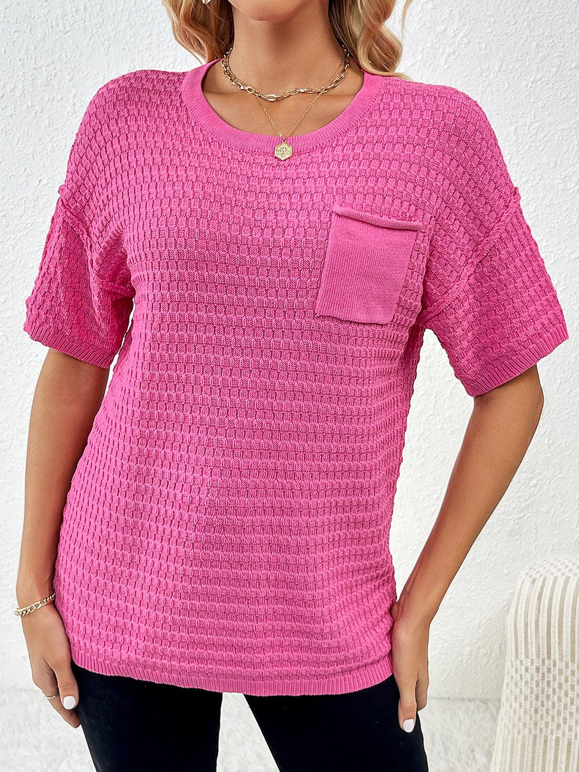 Round Neck Half Sleeve Knit Top - KevRow5760