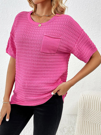 Round Neck Half Sleeve Knit Top - KevRow5760