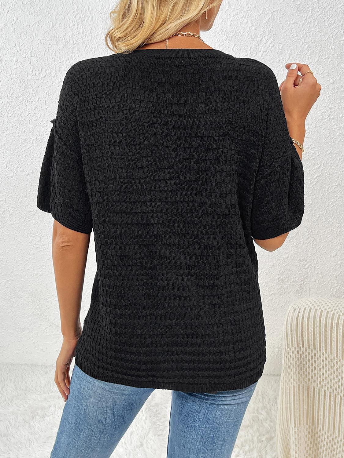 Round Neck Half Sleeve Knit Top - KevRow5760