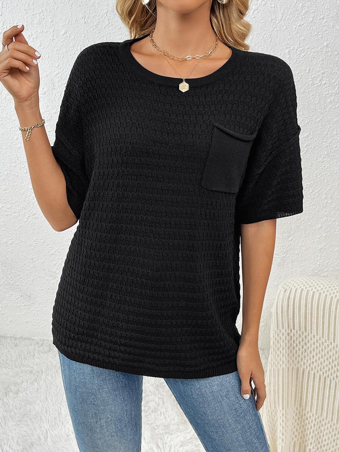 Round Neck Half Sleeve Knit Top - KevRow5760