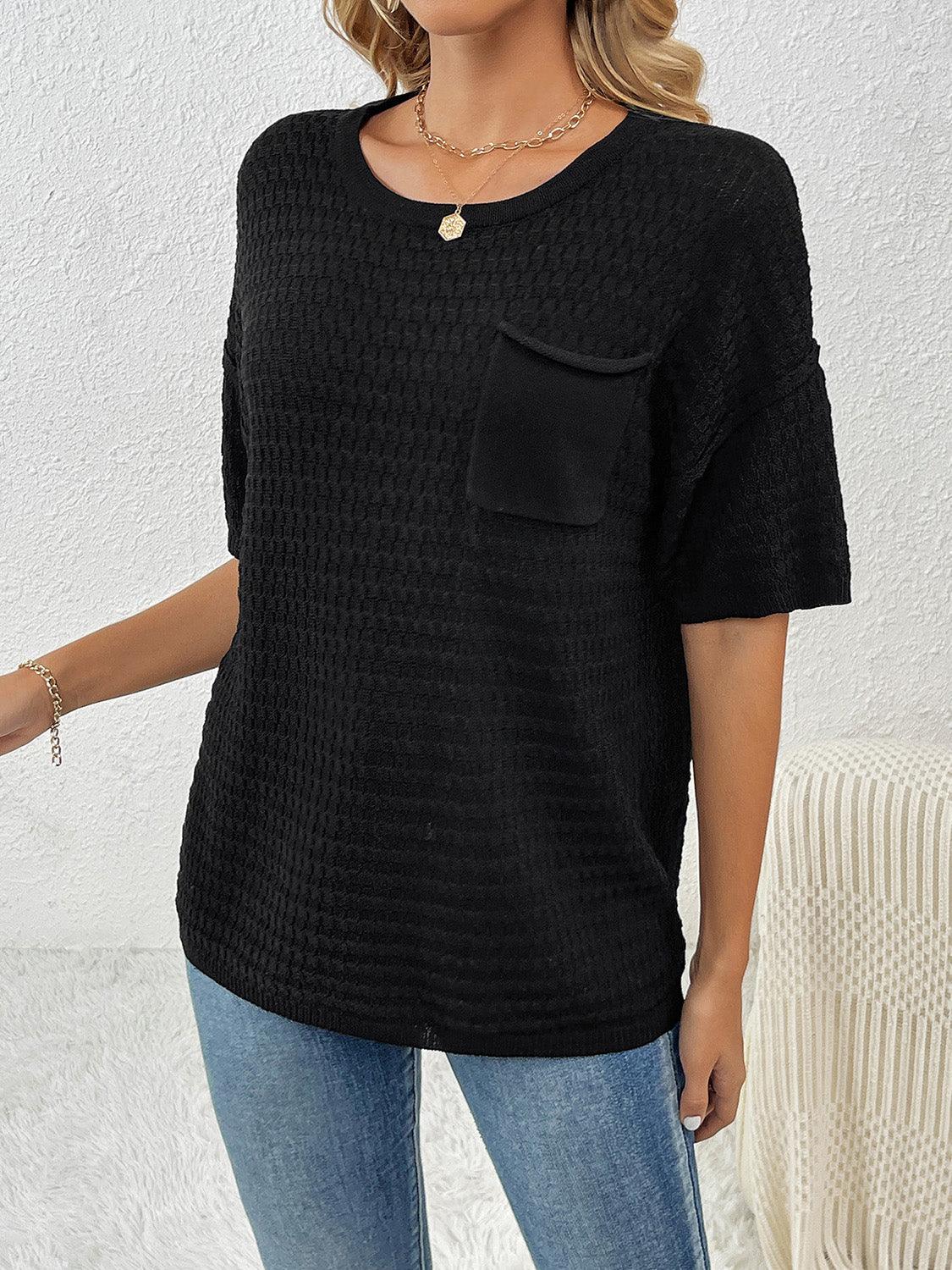 Round Neck Half Sleeve Knit Top - KevRow5760