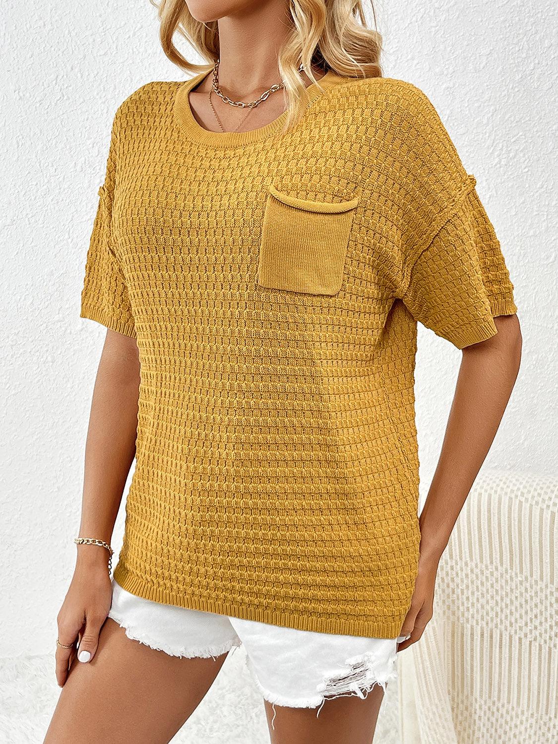 Round Neck Half Sleeve Knit Top - KevRow5760