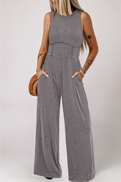 Round Neck Sleeveless Jumpsuit with Pockets - KevRow5760