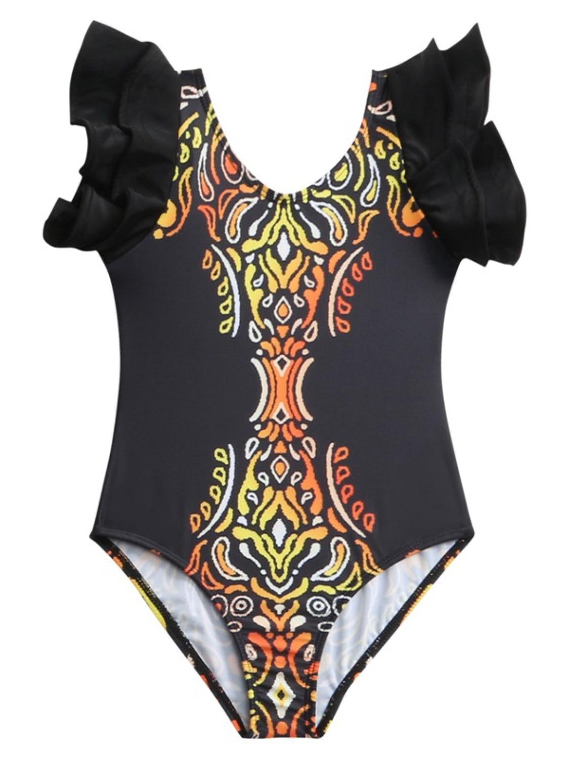 Ruffled Printed One-Piece Swimwear - KevRow5760