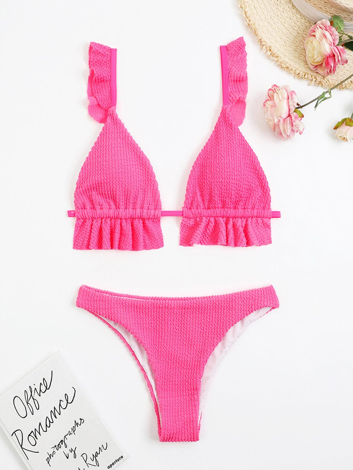 Ruffled Textured Wide Strap Two-Piece Bikini Set - KevRow5760