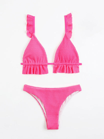 Ruffled Textured Wide Strap Two-Piece Bikini Set - KevRow5760