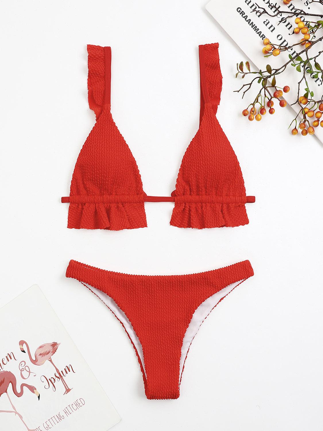 Ruffled Textured Wide Strap Two-Piece Bikini Set - KevRow5760