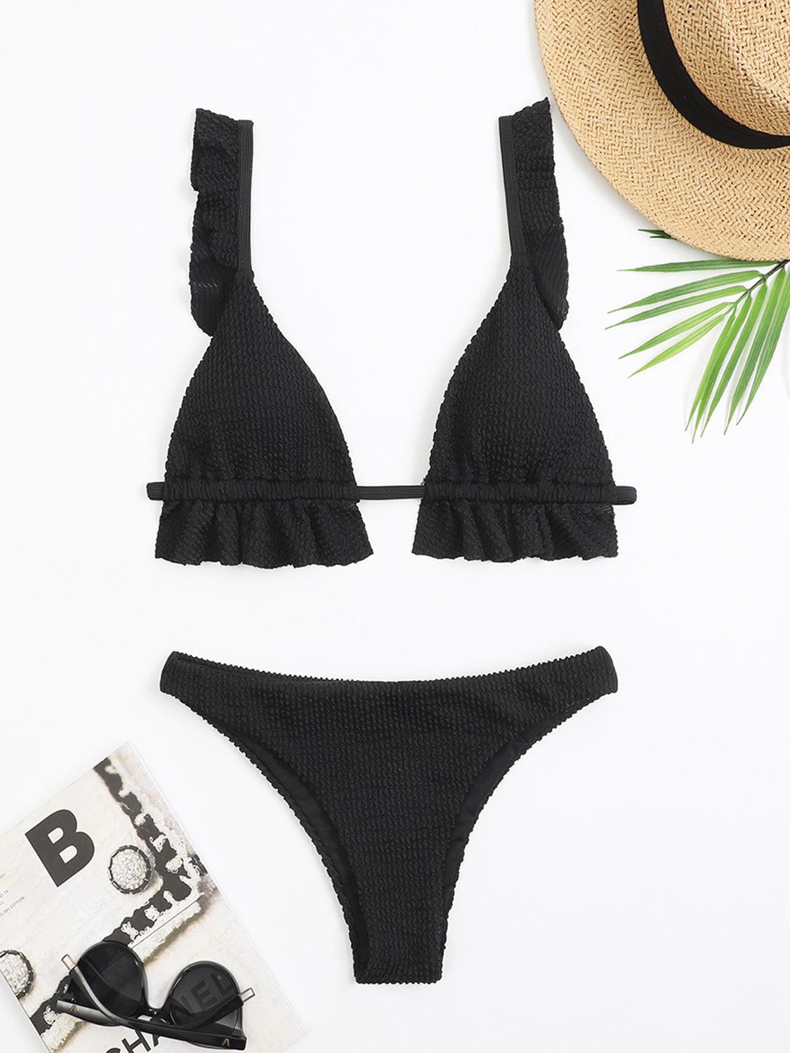 Ruffled Textured Wide Strap Two-Piece Bikini Set - KevRow5760