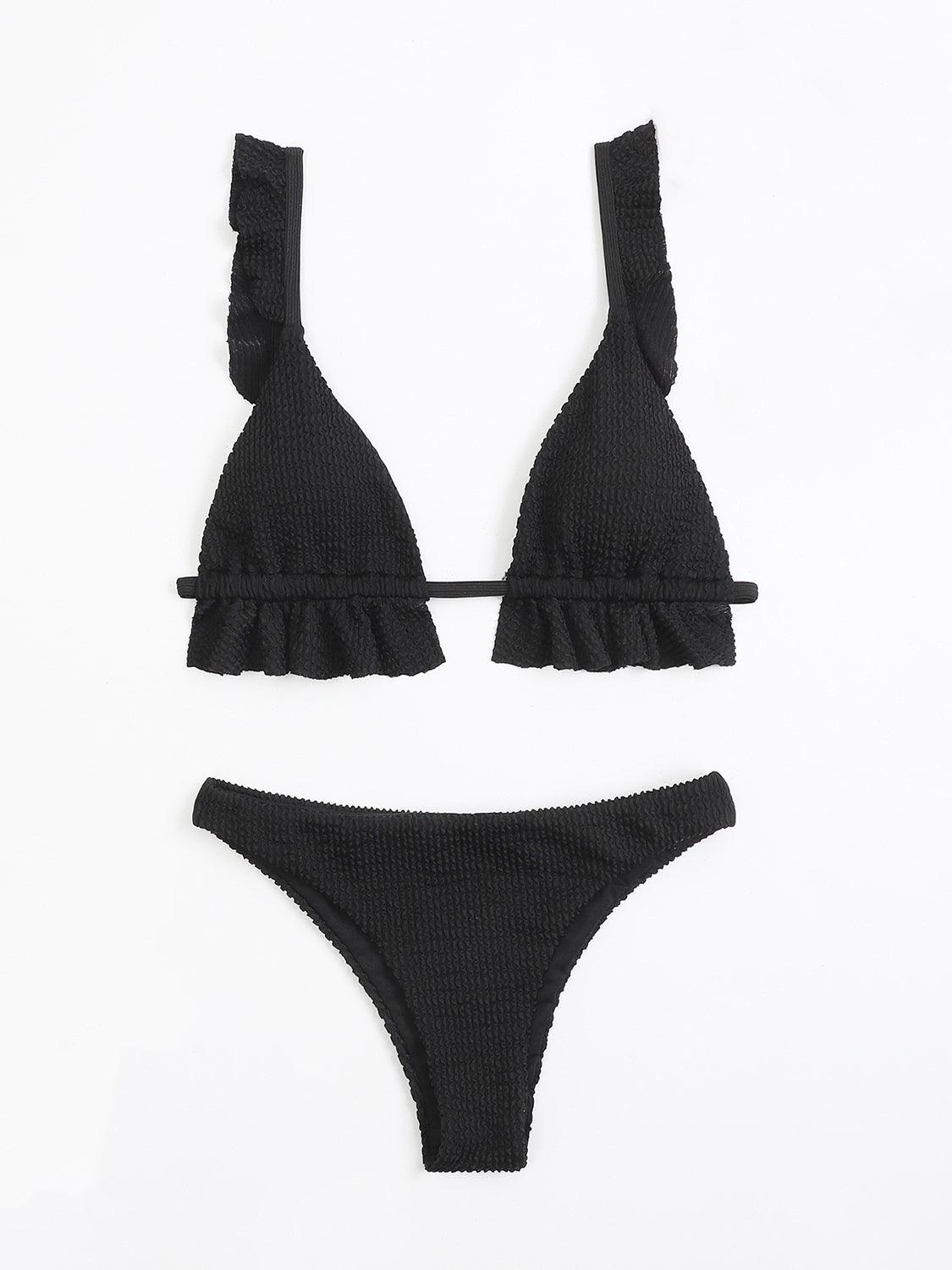 Ruffled Textured Wide Strap Two-Piece Bikini Set - KevRow5760