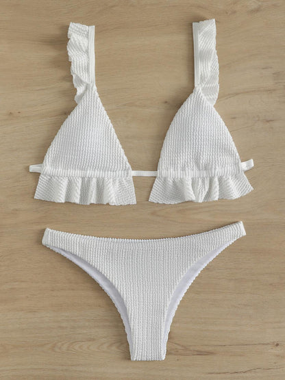 Ruffled Textured Wide Strap Two-Piece Bikini Set - KevRow5760