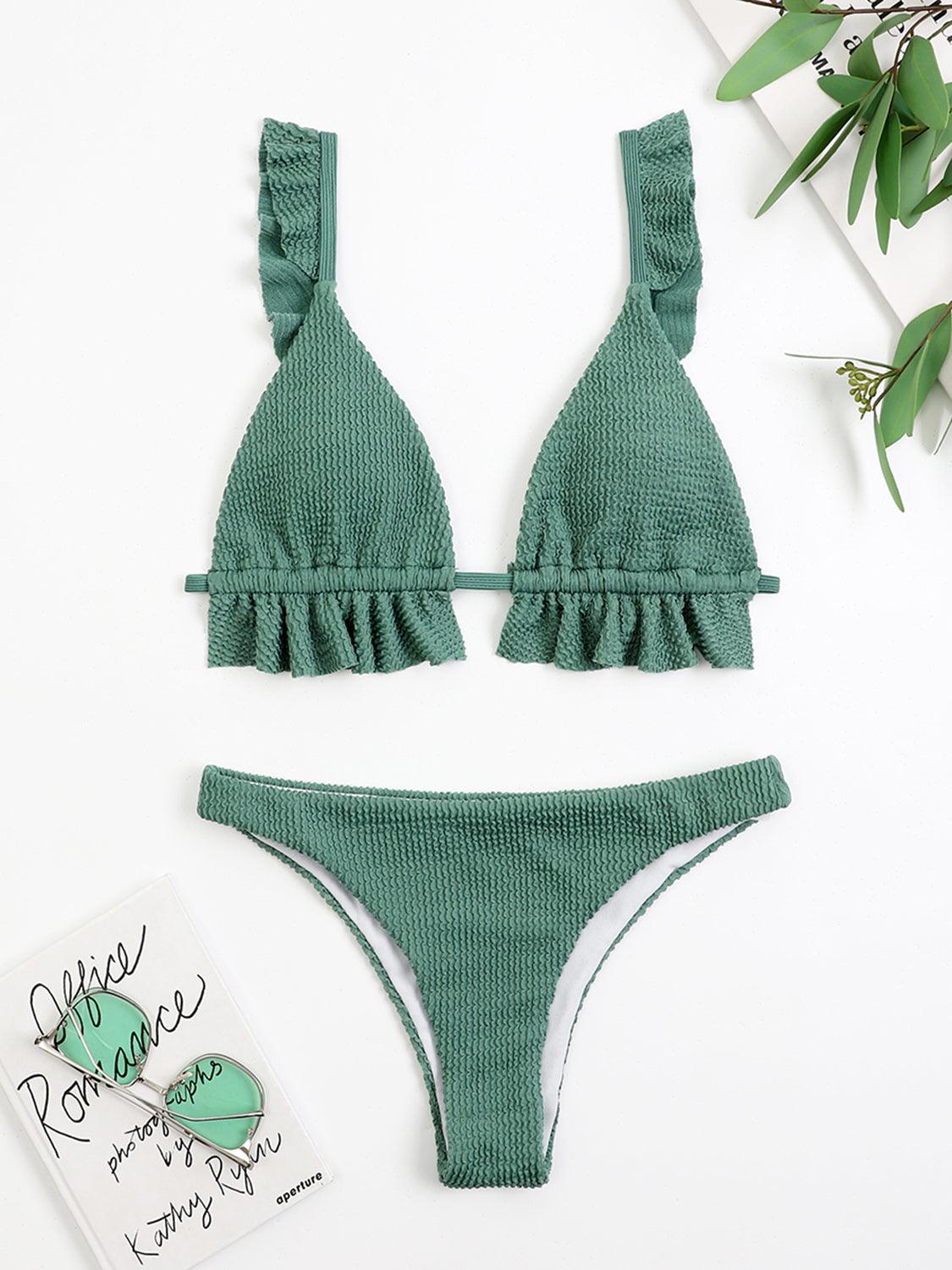 Ruffled Textured Wide Strap Two-Piece Bikini Set - KevRow5760