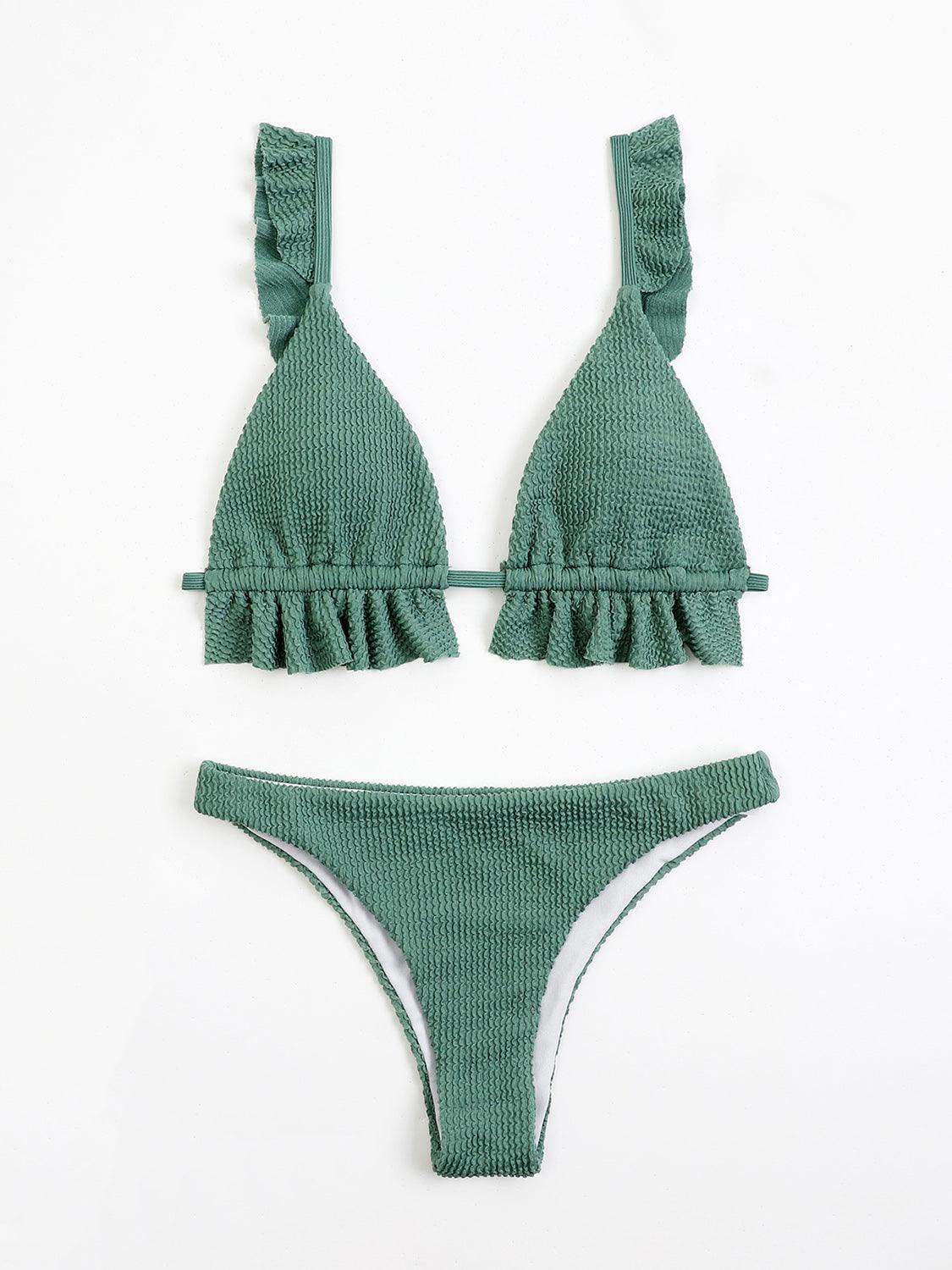 Ruffled Textured Wide Strap Two-Piece Bikini Set - KevRow5760