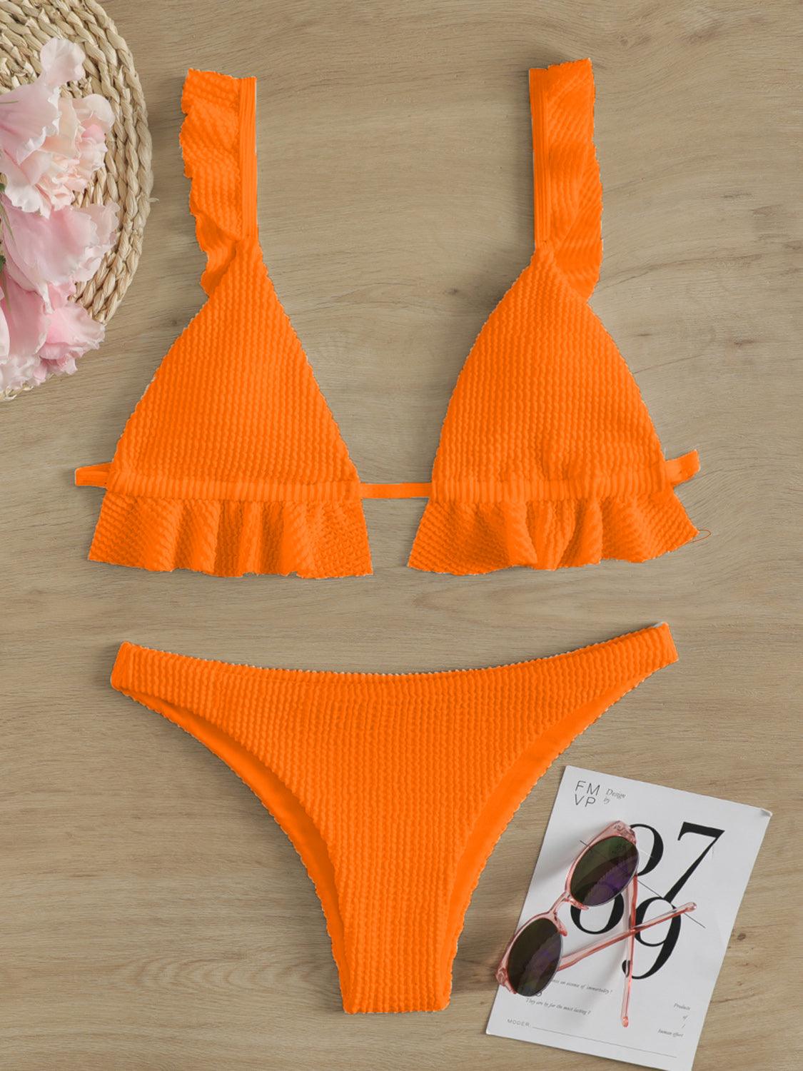 Ruffled Textured Wide Strap Two-Piece Bikini Set - KevRow5760