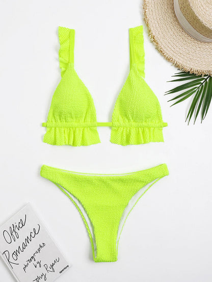 Ruffled Textured Wide Strap Two-Piece Bikini Set - KevRow5760