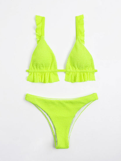 Ruffled Textured Wide Strap Two-Piece Bikini Set - KevRow5760