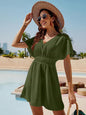 Smocked V-Neck Short Sleeve Dress - KevRow5760