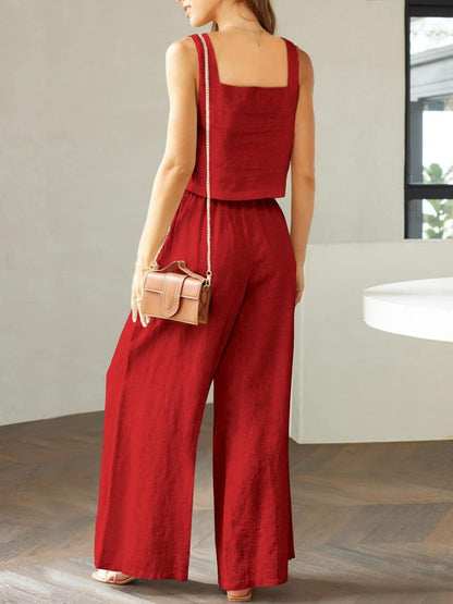 Square Neck Top and Wide Leg Pants Set - KevRow5760