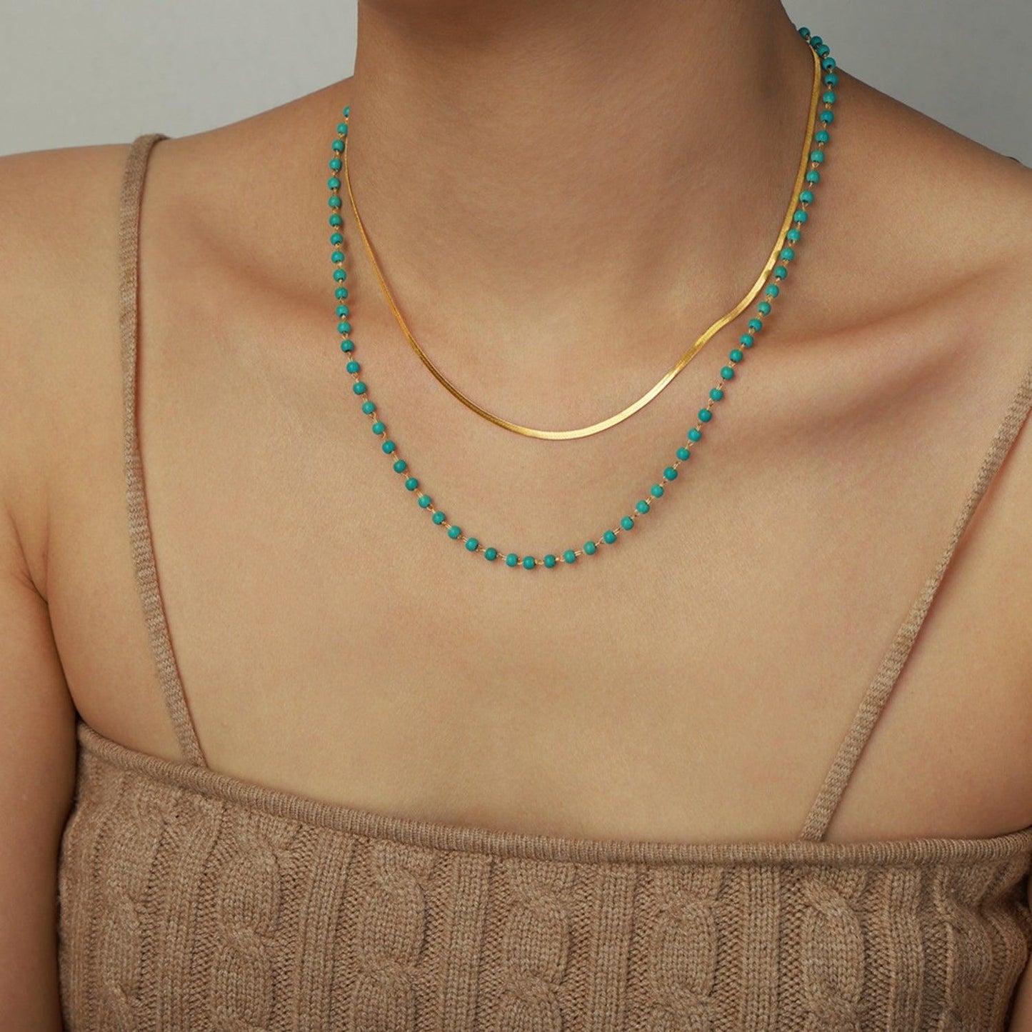 Turquoise Titanium Steel Double-Layered Necklace - KevRow5760