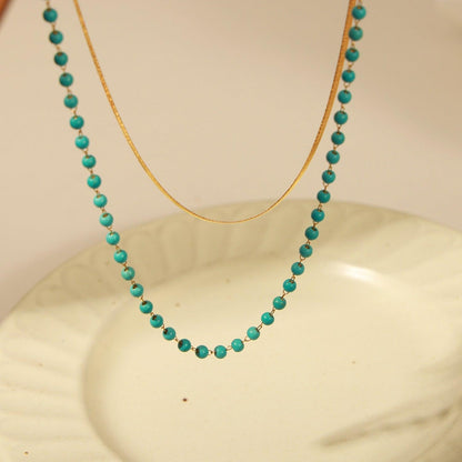 Turquoise Titanium Steel Double-Layered Necklace - KevRow5760