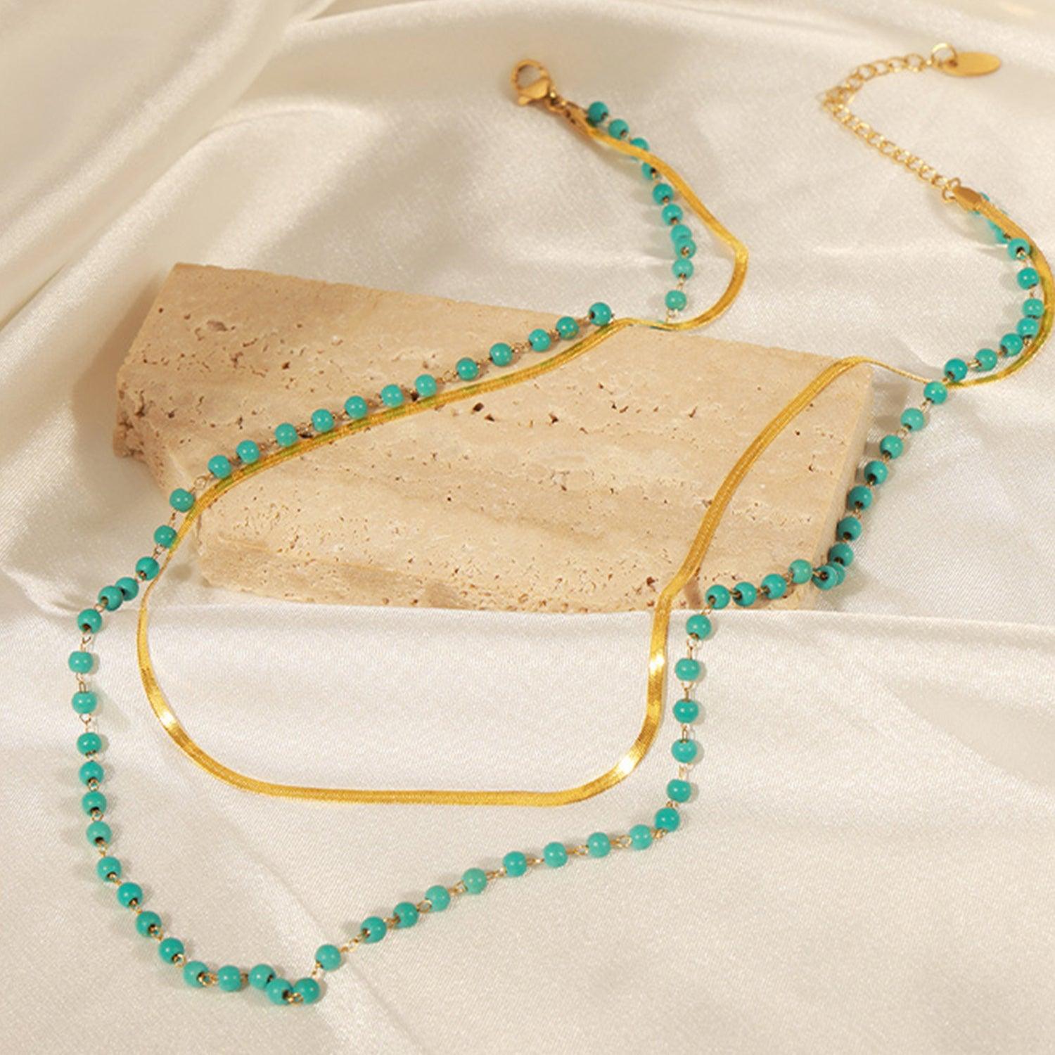 Turquoise Titanium Steel Double-Layered Necklace - KevRow5760