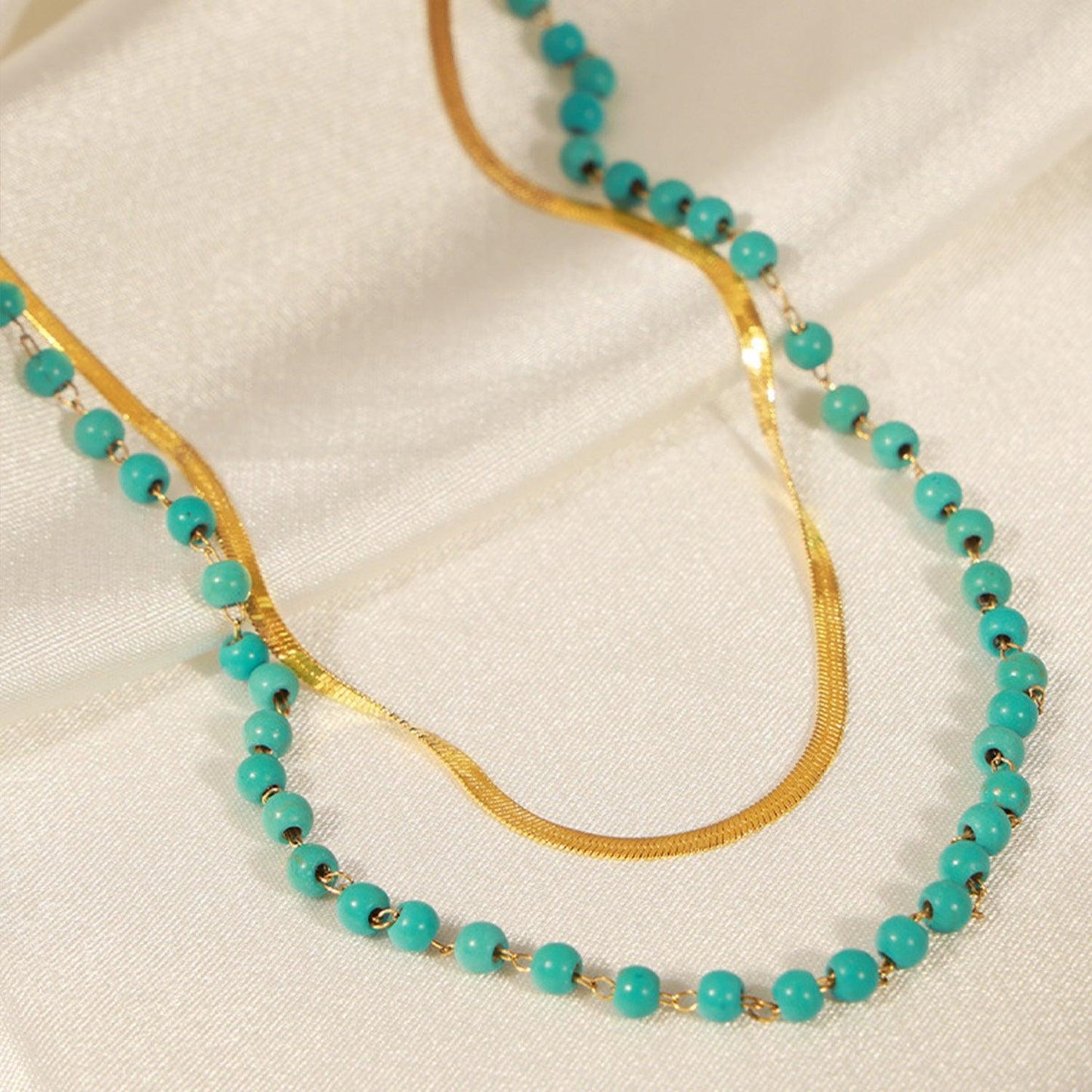 Turquoise Titanium Steel Double-Layered Necklace - KevRow5760