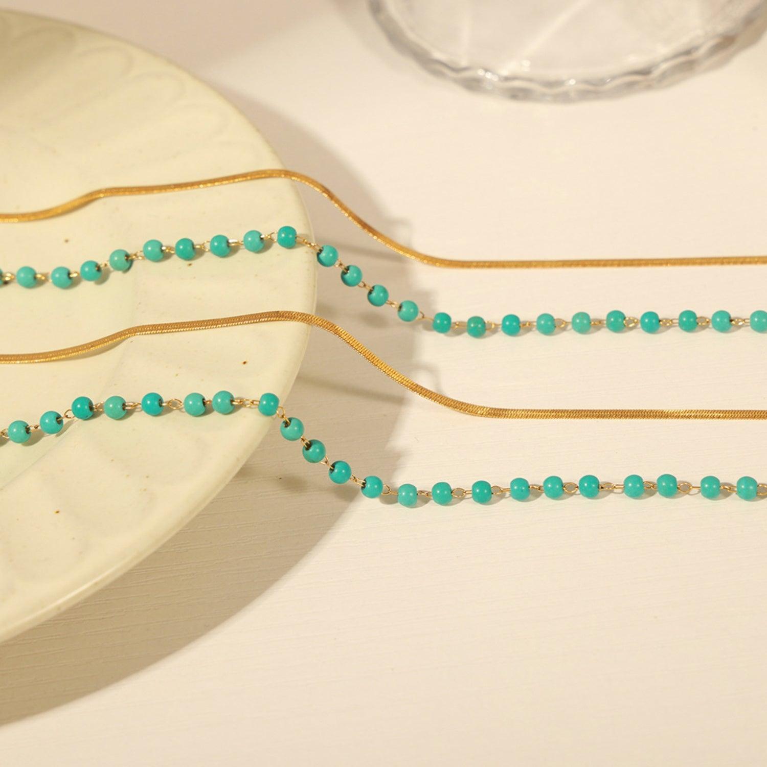 Turquoise Titanium Steel Double-Layered Necklace - KevRow5760