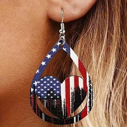 US Flag Pattern Wooden Earrings - KevRow5760