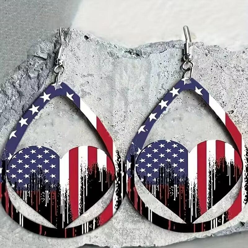 US Flag Pattern Wooden Earrings - KevRow5760