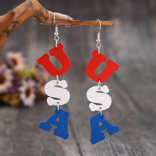 USA Wooden Letter Dangle Earrings - KevRow5760