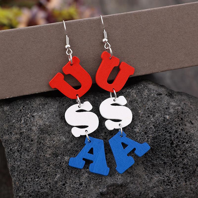 USA Wooden Letter Dangle Earrings - KevRow5760