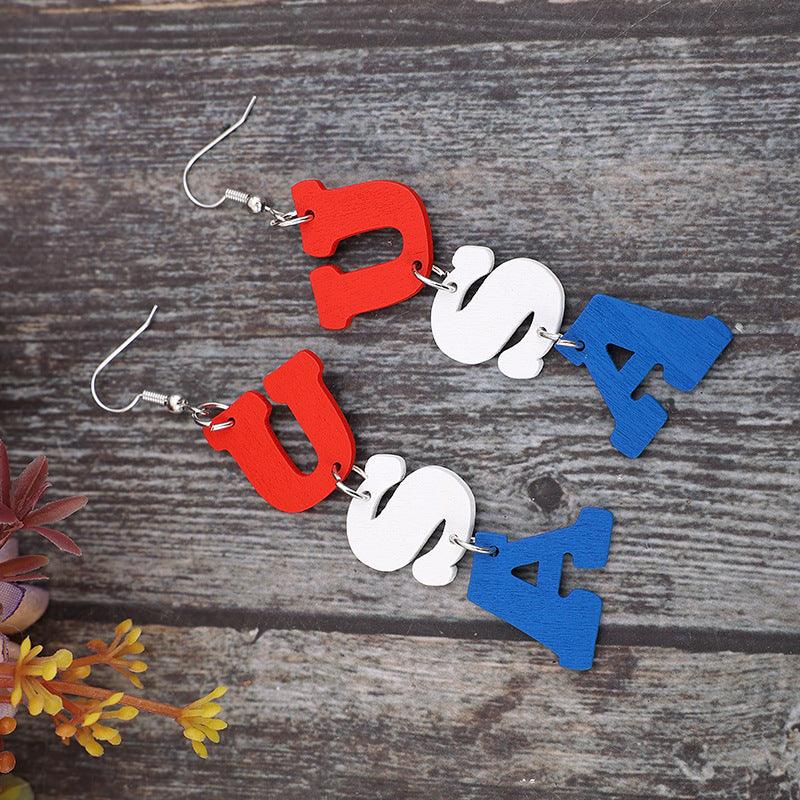 USA Wooden Letter Dangle Earrings - KevRow5760