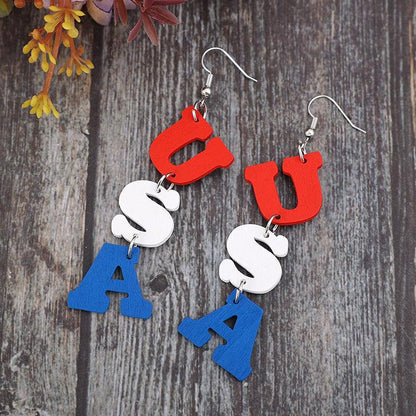 USA Wooden Letter Dangle Earrings - KevRow5760