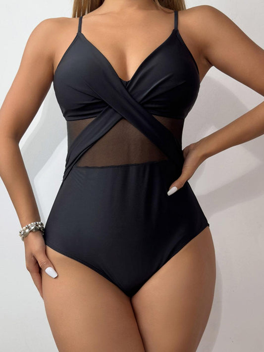 V-Neck Spaghetti Strap One-Piece Swimwear - KevRow5760