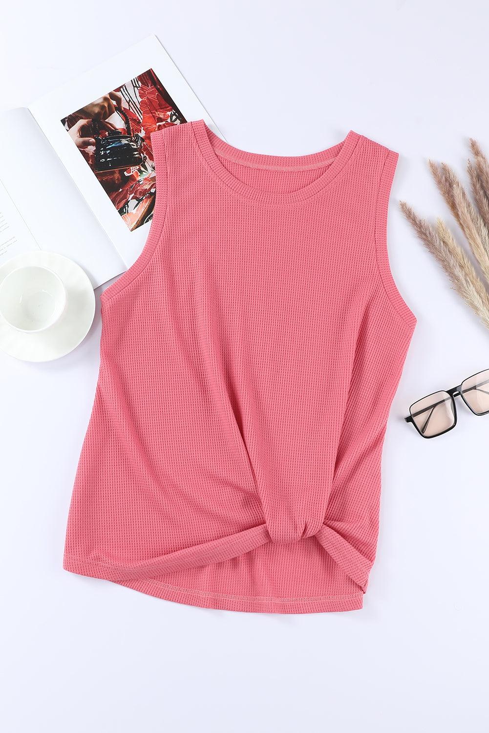 Waffle-Knit Round Neck Tank - KevRow5760