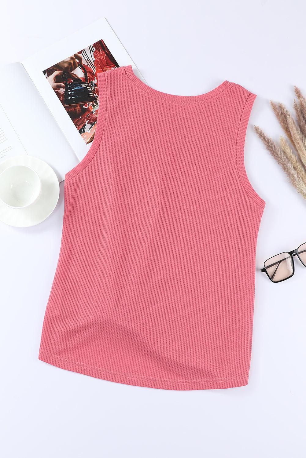 Waffle-Knit Round Neck Tank - KevRow5760