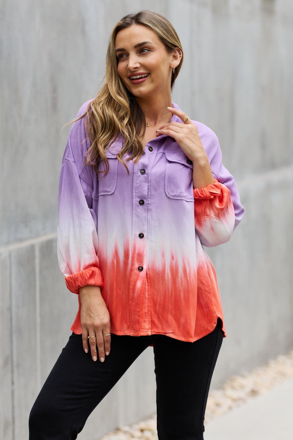 White Birch Relaxed Fit Tie-Dye Button Down Top - KevRow5760