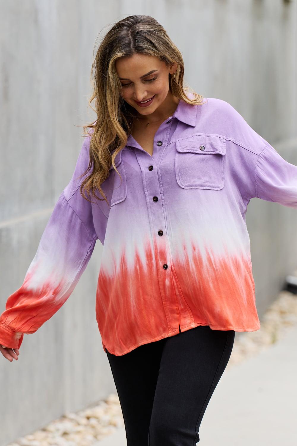 White Birch Relaxed Fit Tie-Dye Button Down Top - KevRow5760